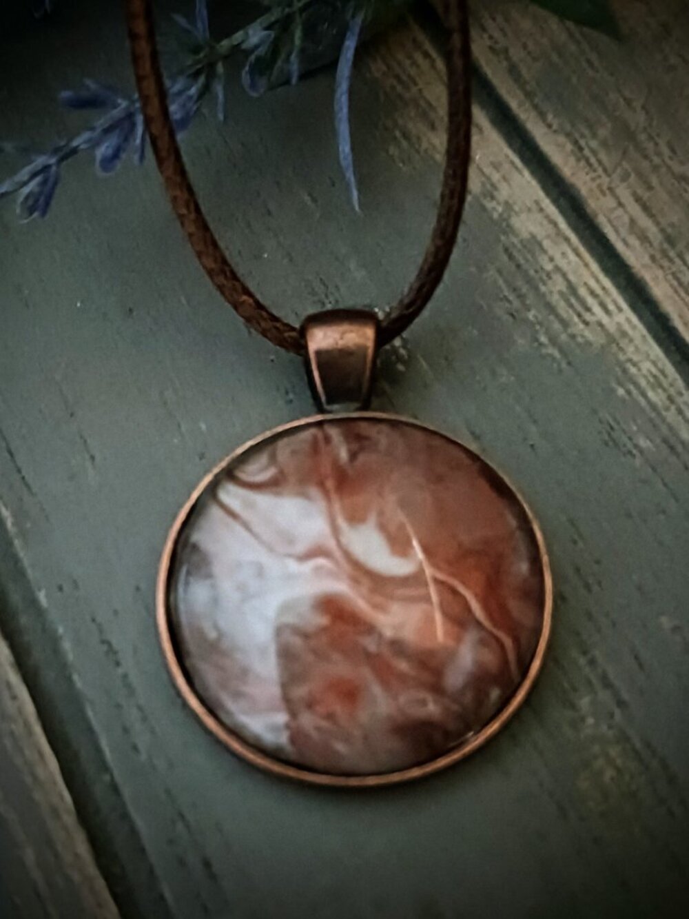 Handmade Earth Tone Marbled Pendant Necklace - Boho Terracotta Jewelry